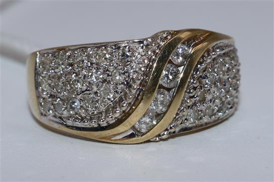 9ct gold  and diamond pave scroll ring